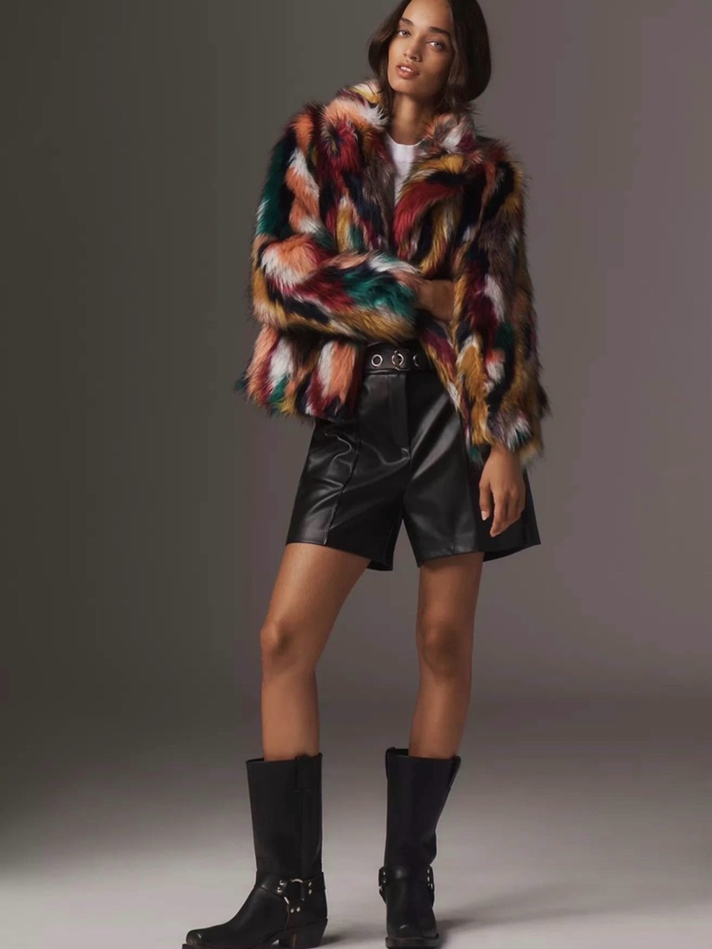 Jolie Multicolor Faux Fur Trim Coat with Jewel Tones